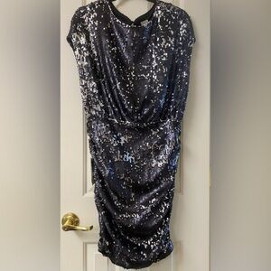 H&M Sparkling Sequin Open Back Ruched Side Party Mini Dress Size Large NWT